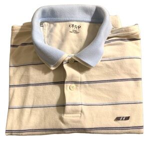 IZOD Mens Cream Baby Blue & Navy Striped Short Sleeve Polo Shirt Large